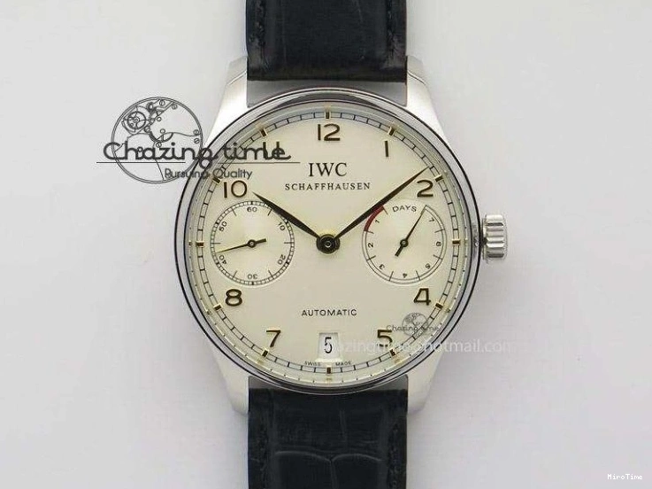 MIROTIME 0104 Unique Portuguese 40mm Chrono SS Map Dial on Black Leather Strap A 7393